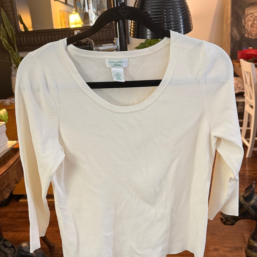 Laura Ashley Cream Scoop Neck Long Sleeve Top